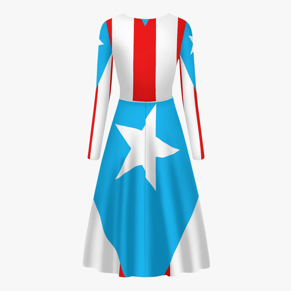 Puerto Rico Light Blue Flag Women’s Long-Sleeve One-piece Dress