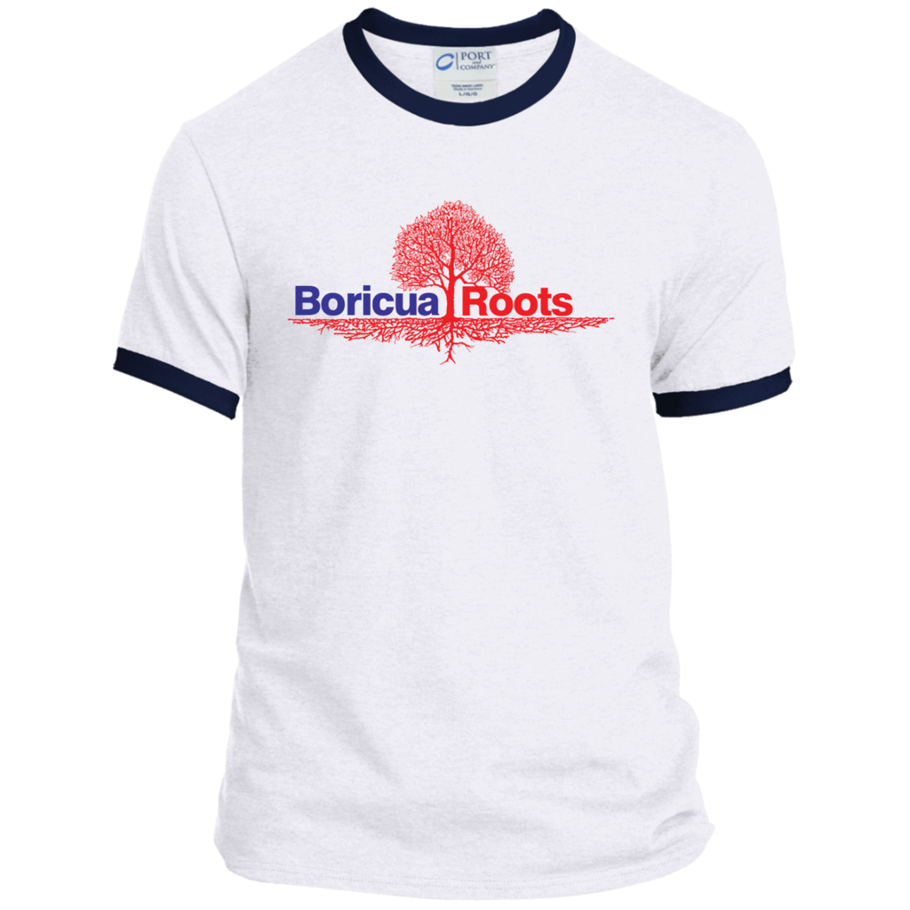 Boricua Roots Blue & Red Logo PC54R Port & Co. Ringer Tee - PR FLAGS UP