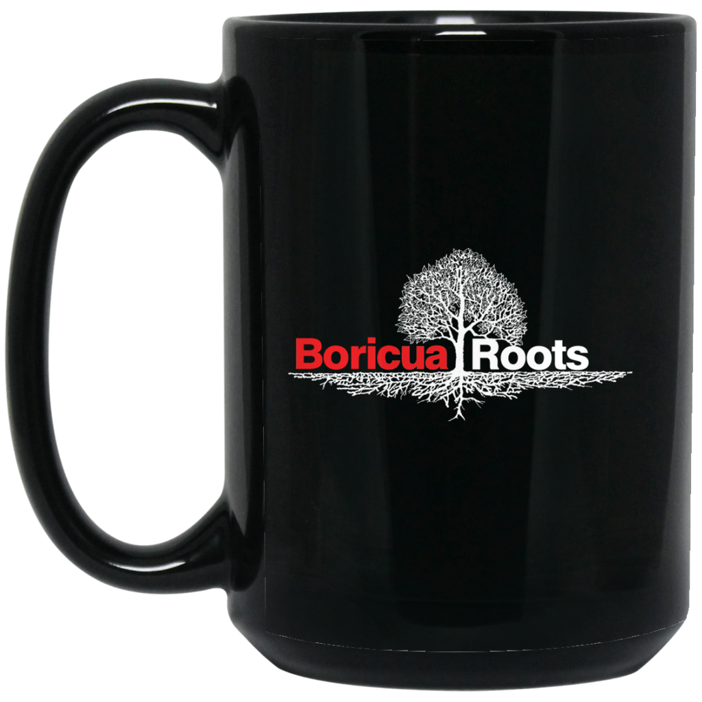 Boricua Roots BM15OZ 15 oz. Black Mug - PR FLAGS UP