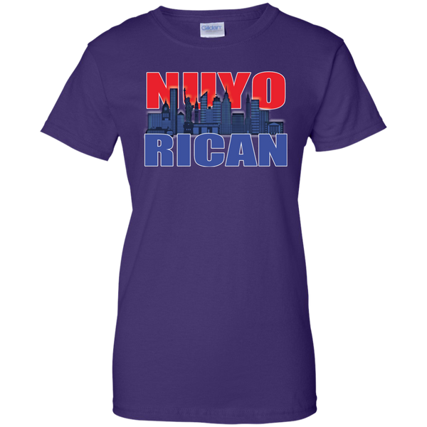 NuyoRican 2 Ladies Custom 100% Cotton T-Shirt - PR FLAGS UP