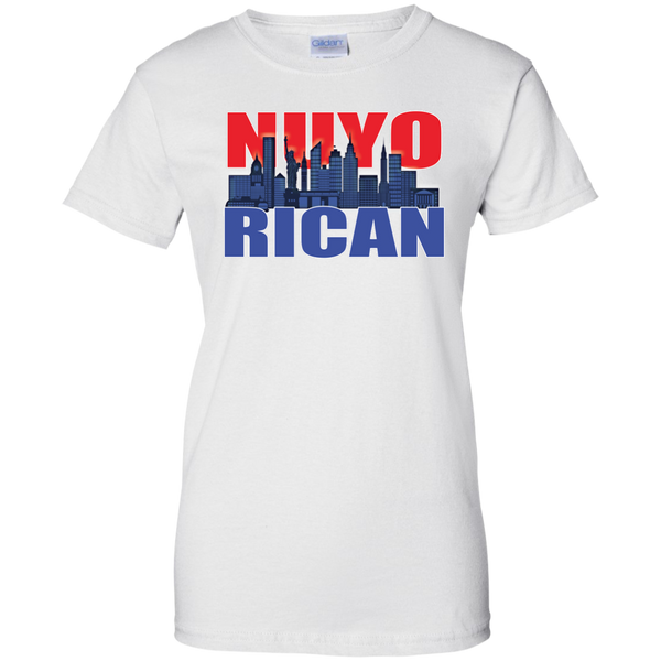NuyoRican 2 Ladies Custom 100% Cotton T-Shirt - PR FLAGS UP