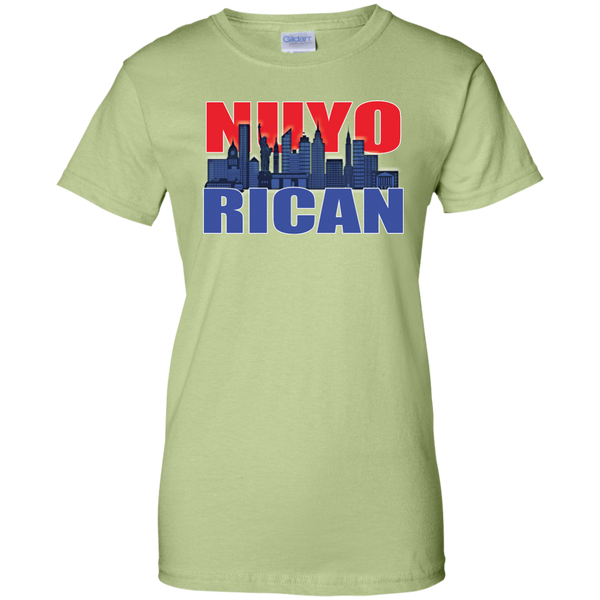 NuyoRican 2 Ladies Custom 100% Cotton T-Shirt - PR FLAGS UP