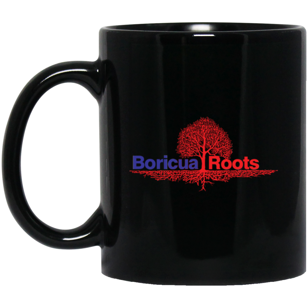 Boricua Roots Red & Blue Logo BM11OZ 11 oz. Black Mug - PR FLAGS UP