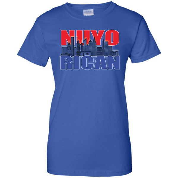 NuyoRican 2 Ladies Custom 100% Cotton T-Shirt - PR FLAGS UP