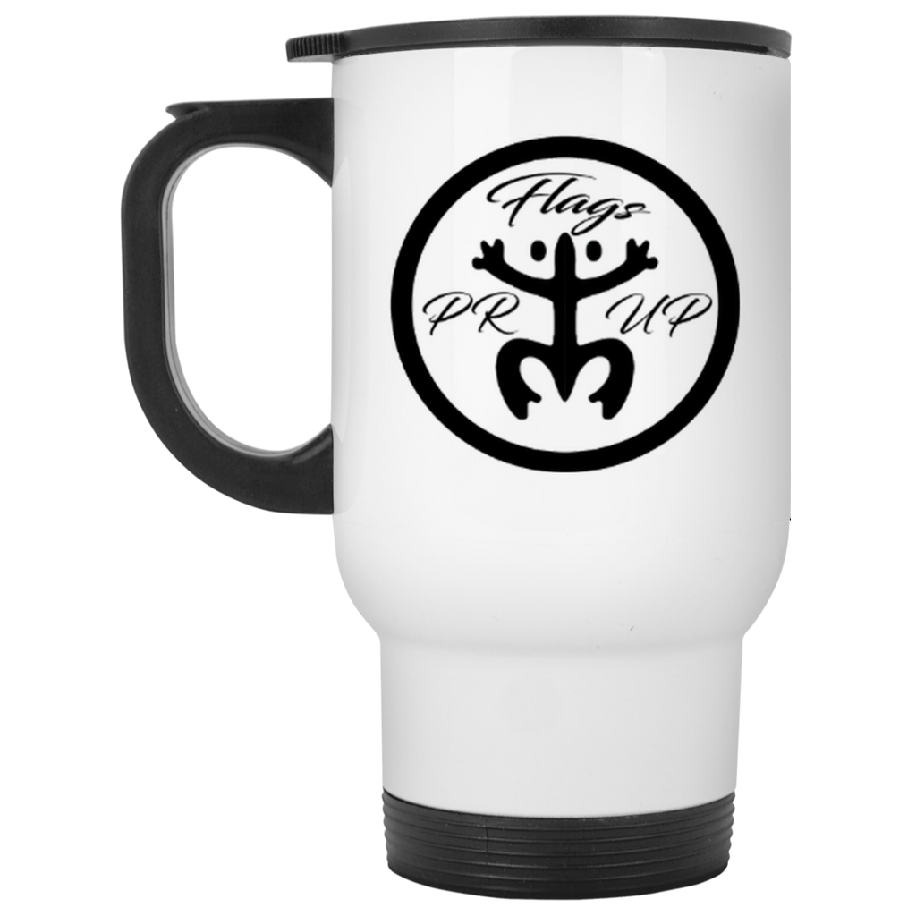 PR Flags Up Circle Logo White Travel Mug - PR FLAGS UP