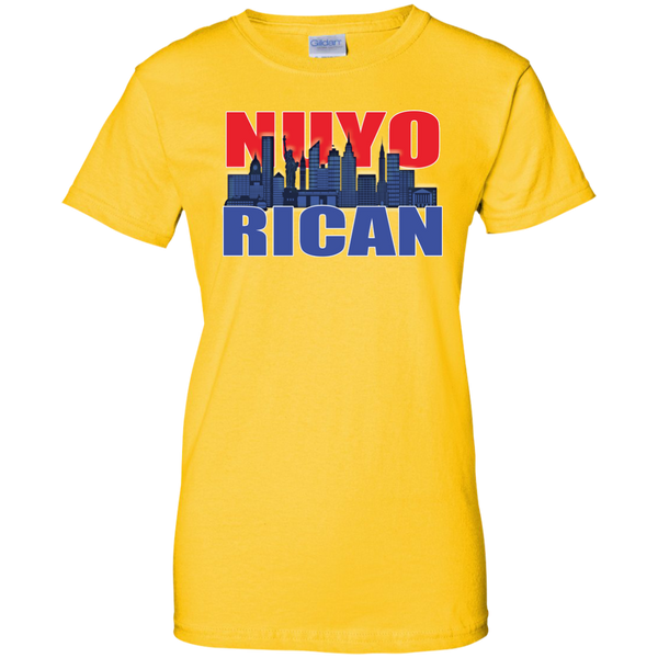 NuyoRican 2 Ladies Custom 100% Cotton T-Shirt - PR FLAGS UP