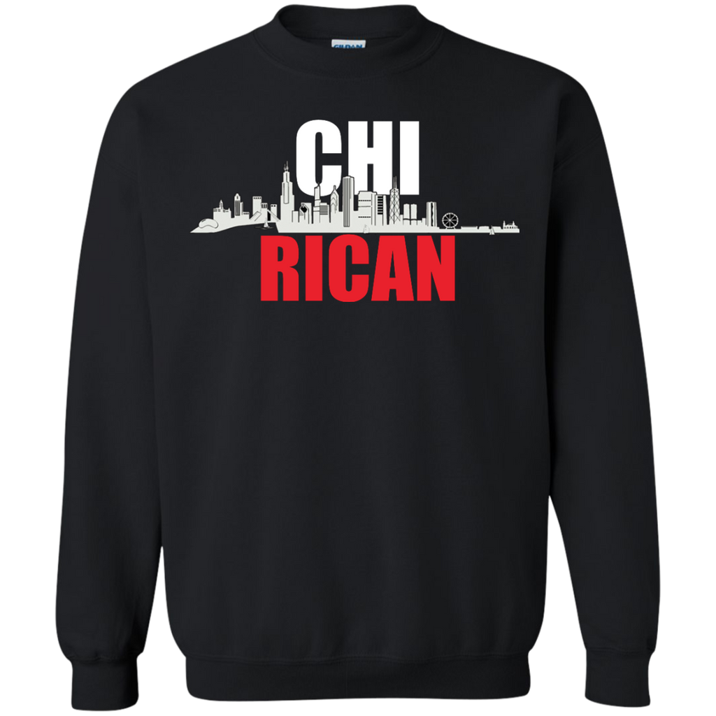 Chi Rican Printed Crewneck Pullover Sweatshirt 8 oz - PR FLAGS UP