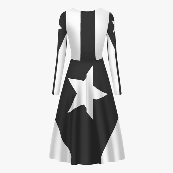 Puerto Rico Black Flag Women’s Long-Sleeve One-piece Dress