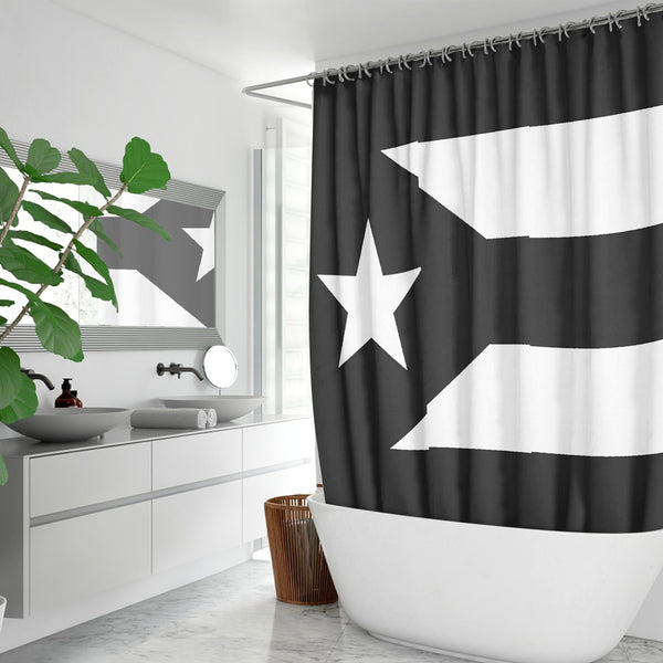 Puerto Rico Black Flag 172. Quick-drying Shower Curtain