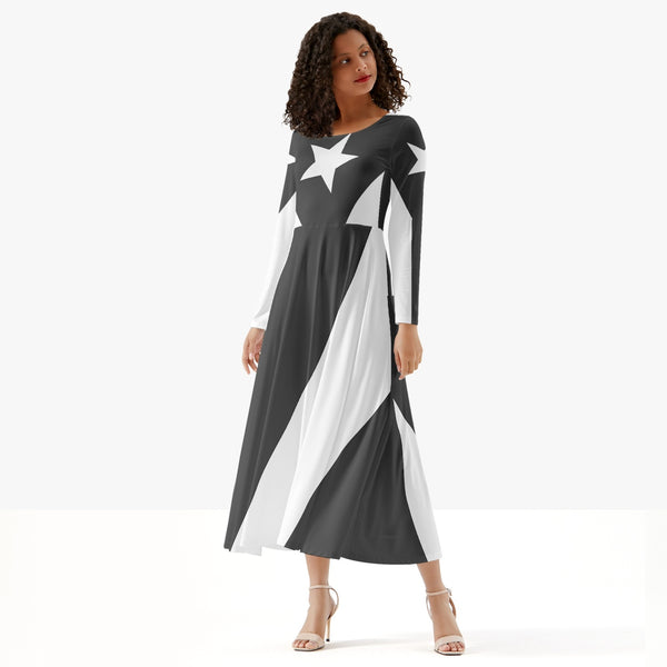 Puerto Rico Black Flag Women’s Long-Sleeve One-piece Dress