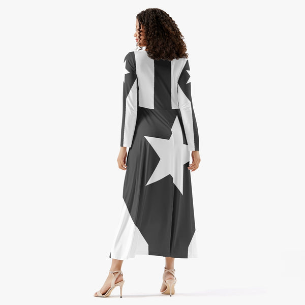 Puerto Rico Black Flag Women’s Long-Sleeve One-piece Dress