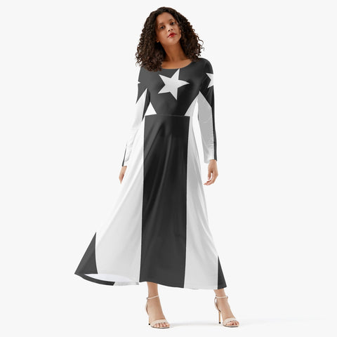 Puerto Rico Black Flag Women’s Long-Sleeve One-piece Dress