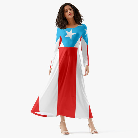 Puerto Rico Light Blue Flag Women’s Long-Sleeve One-piece Dress