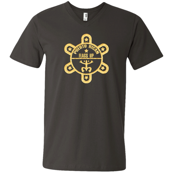 PR Flags UP Gold Logo Men's Printed V-Neck T - PR FLAGS UP