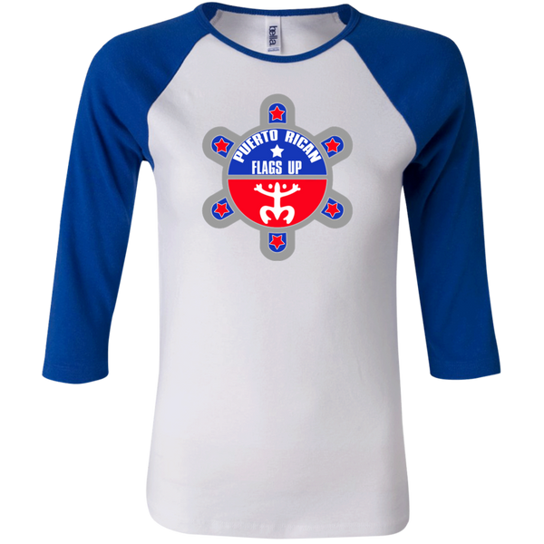 Puerto Rican Flags Up Junior 100% Cotton 3/4 Sleeve Baseball T - PR FLAGS UP