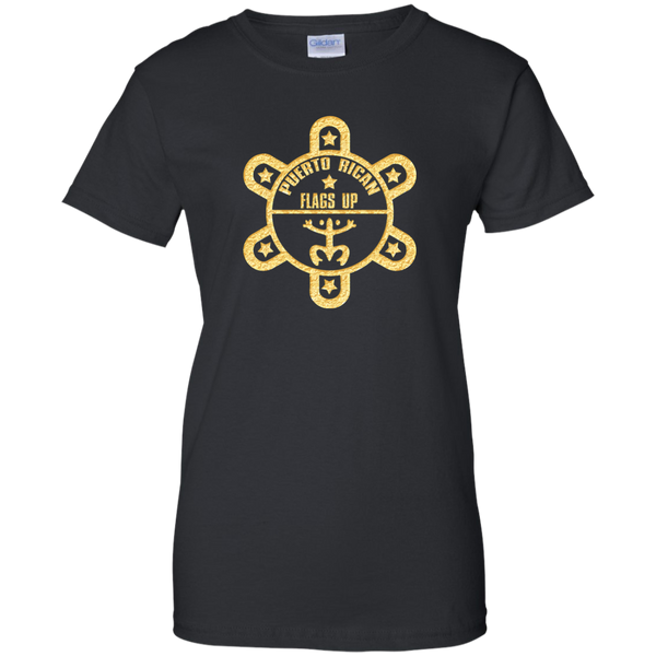 PR Flags UP Gold Logo Ladies Custom 100% Cotton T-Shirt - PR FLAGS UP