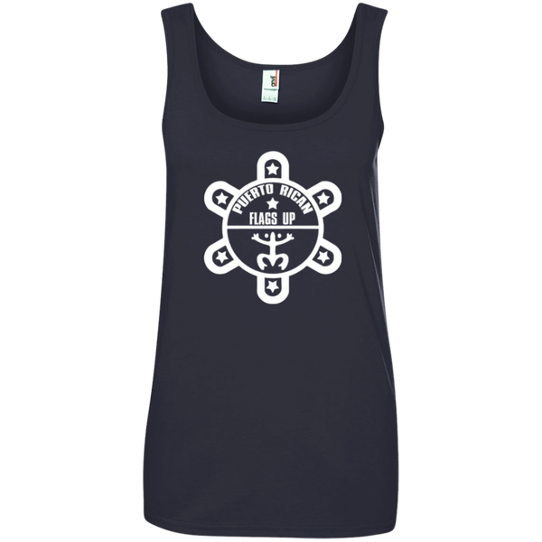 Puerto Rican Flags Up White Logo Ladies' 100% Ringspun Cotton Tank Top - PR FLAGS UP