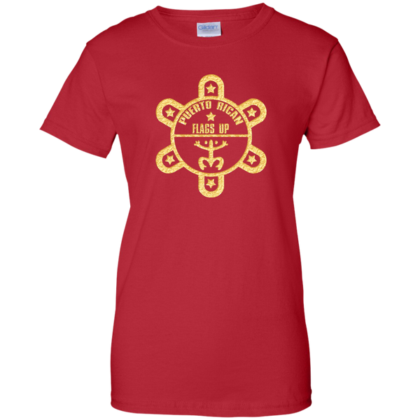 PR Flags UP Gold Logo Ladies Custom 100% Cotton T-Shirt - PR FLAGS UP