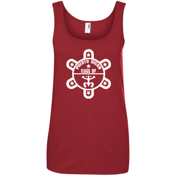 Puerto Rican Flags Up White Logo Ladies' 100% Ringspun Cotton Tank Top - PR FLAGS UP