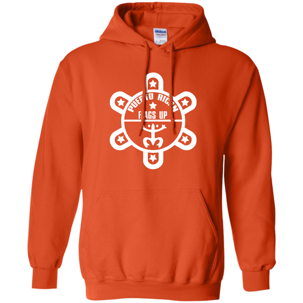 Puerto Rican Flags Up White Logo Pullover Hoodie 8 oz - PR FLAGS UP