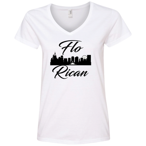 FloRican 1 88VL Anvil Ladies' V-Neck T-Shirt - PR FLAGS UP