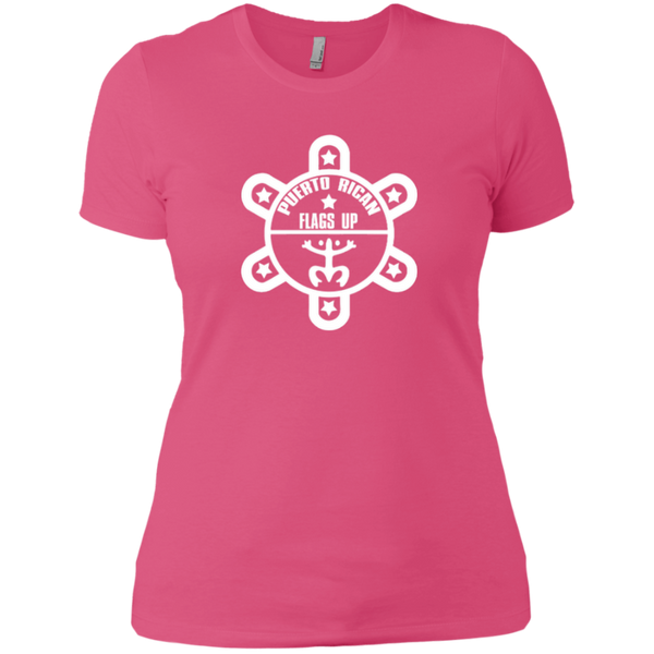 Puerto Rican Flags Up White Logo Next Level Ladies' Boyfriend Tee - PR FLAGS UP