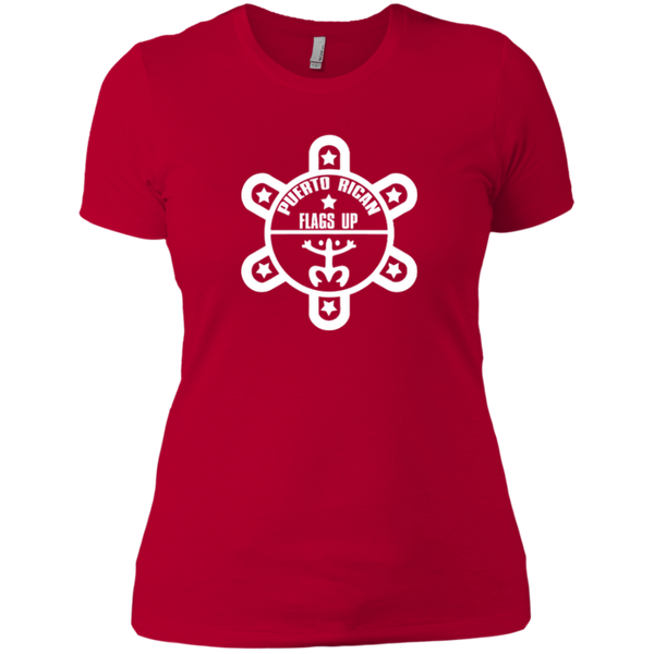 Puerto Rican Flags Up White Logo Next Level Ladies' Boyfriend Tee - PR FLAGS UP