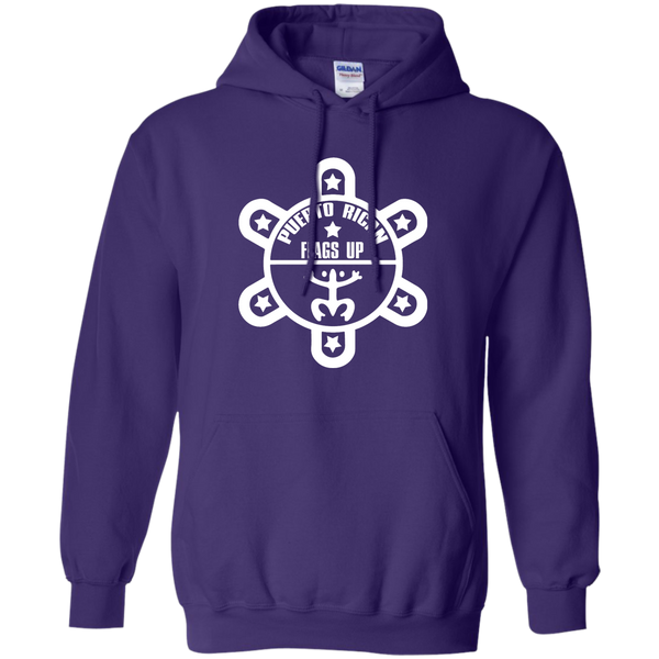 Puerto Rican Flags Up White Logo Pullover Hoodie 8 oz - PR FLAGS UP