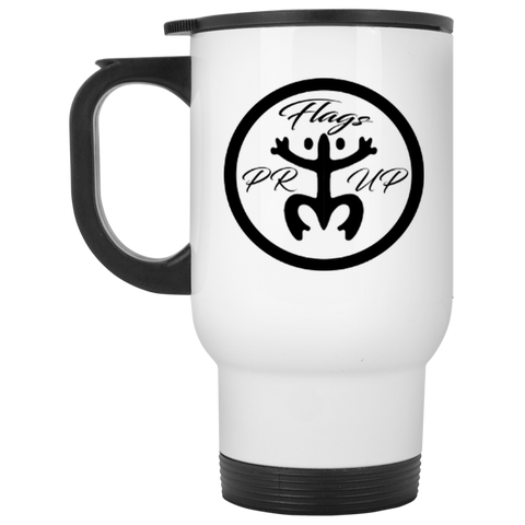 PR Flags Up Circle Logo White Travel Mug - PR FLAGS UP