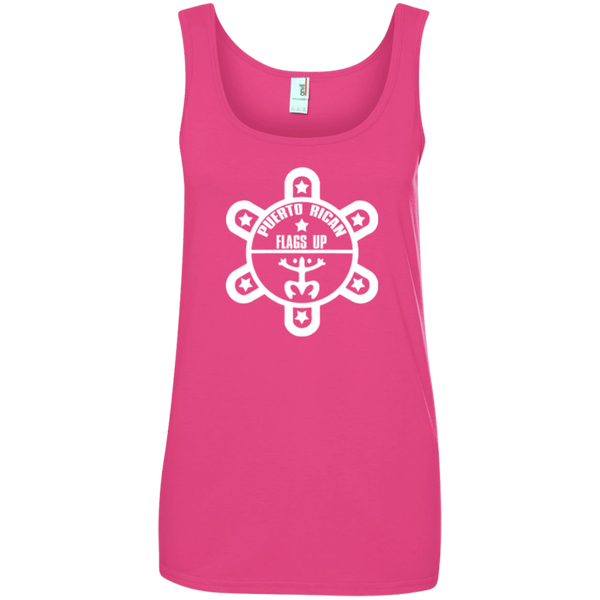 Puerto Rican Flags Up White Logo Ladies' 100% Ringspun Cotton Tank Top - PR FLAGS UP