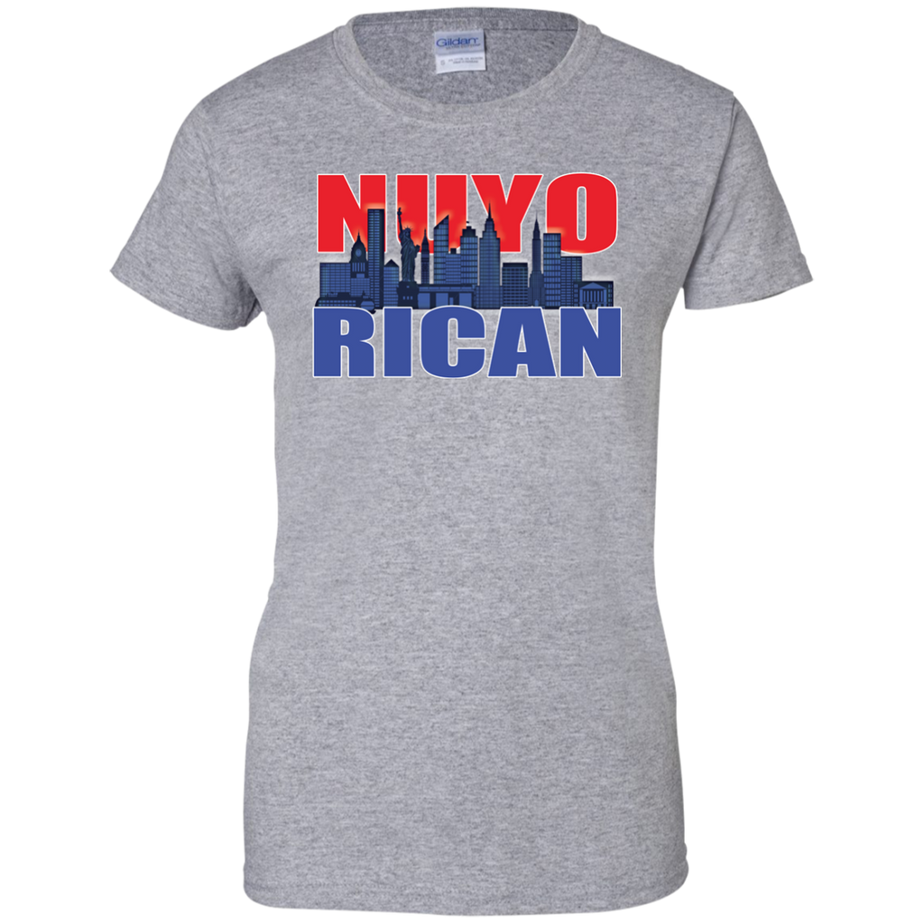 NuyoRican 2 Ladies Custom 100% Cotton T-Shirt - PR FLAGS UP