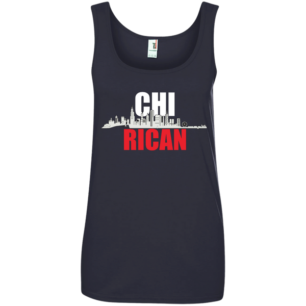 Chi Rican Ladies' 100% Ringspun Cotton Tank Top - PR FLAGS UP