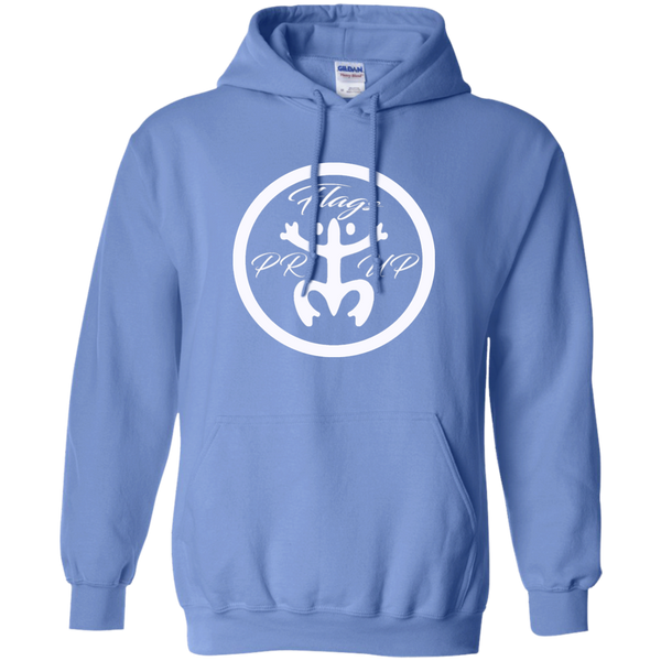 PR Flags Up Circle Logo White Pullover Hoodie 8 oz - PR FLAGS UP