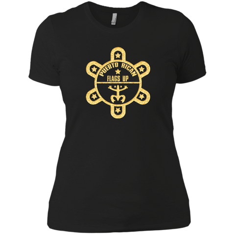 PR Flags UP Gold Logo Next Level Ladies' Boyfriend Tee - PR FLAGS UP