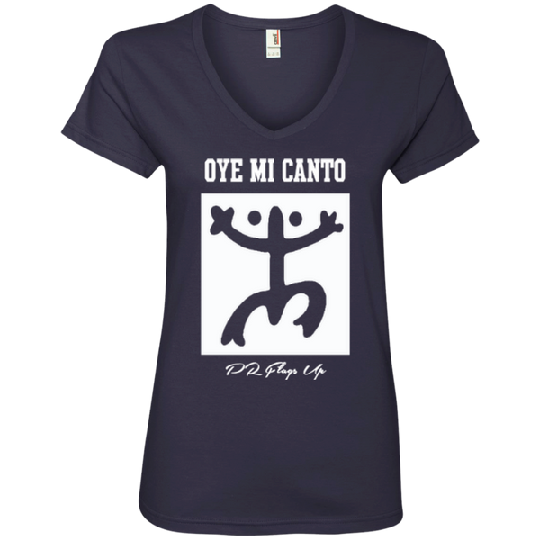 Oye Mi Canto El Coqui Ladies' V-Neck Tee - PR FLAGS UP