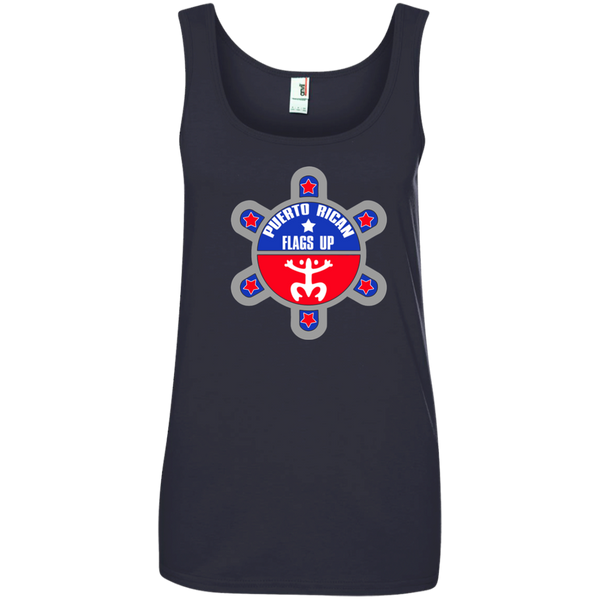 Puerto Rican Flags Up Ladies' 100% Ringspun Cotton Tank Top - PR FLAGS UP