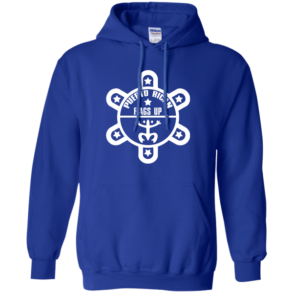 Puerto Rican Flags Up White Logo Pullover Hoodie 8 oz - PR FLAGS UP