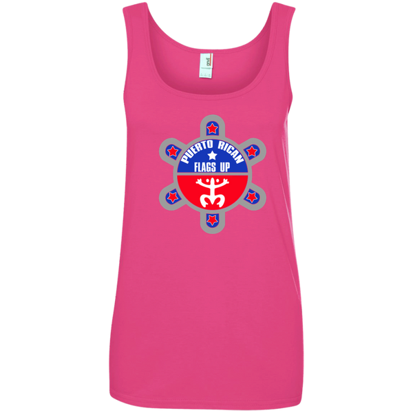 Puerto Rican Flags Up Ladies' 100% Ringspun Cotton Tank Top - PR FLAGS UP