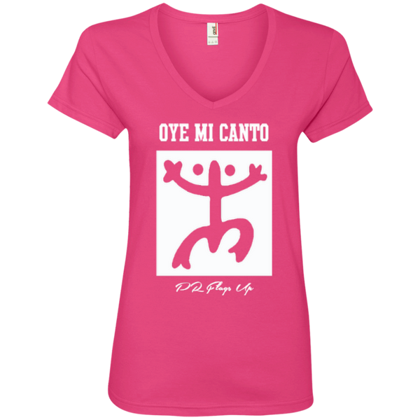 Oye Mi Canto El Coqui Ladies' V-Neck Tee - PR FLAGS UP