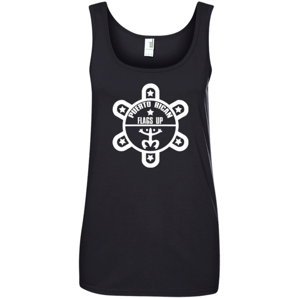 Puerto Rican Flags Up White Logo Ladies' 100% Ringspun Cotton Tank Top - PR FLAGS UP