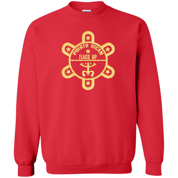 PR Flags UP Gold Logo Printed Crewneck Pullover Sweatshirt  8 oz - PR FLAGS UP