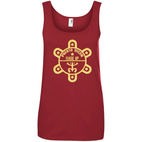 PR FLags Up Gold Logo Ladies' 100% Ringspun Cotton Tank Top - PR FLAGS UP