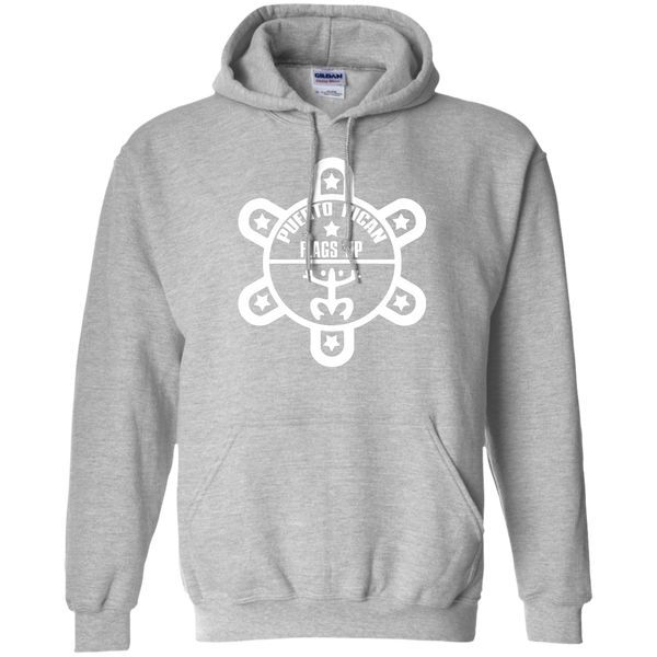 Puerto Rican Flags Up White Logo Pullover Hoodie 8 oz - PR FLAGS UP
