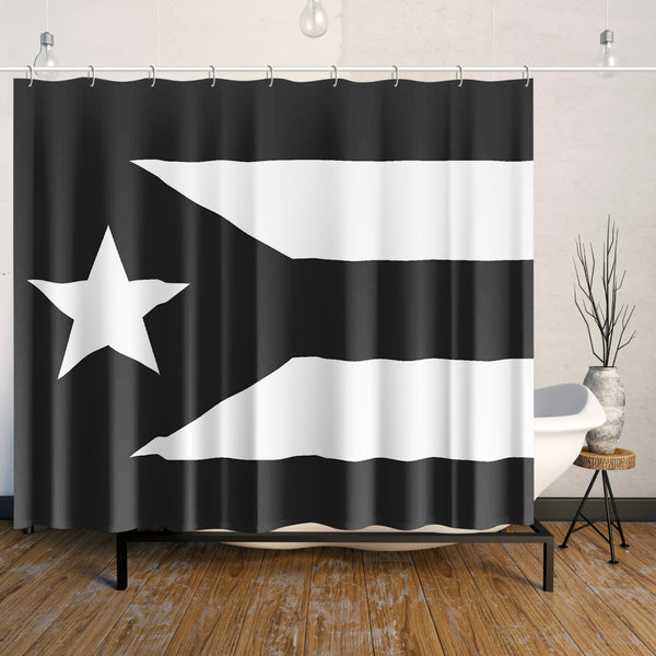 Puerto Rico Black Flag 172. Quick-drying Shower Curtain