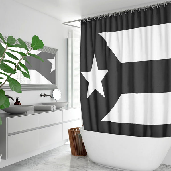 Puerto Rico Black Flag 172. Quick-drying Shower Curtain